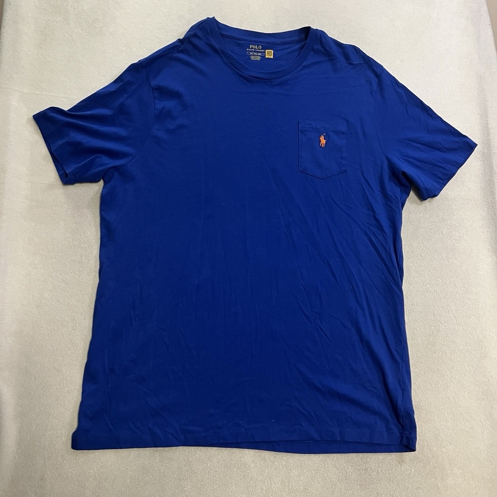 Polo Ralph Lauren T-Shirt Men's Size 3XLT Blue Short Sleeve Orange Pony